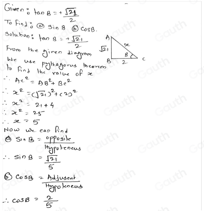 Solved: Given that angle B is reflex and tan B=+ sqrt(21)/2 , find the ...