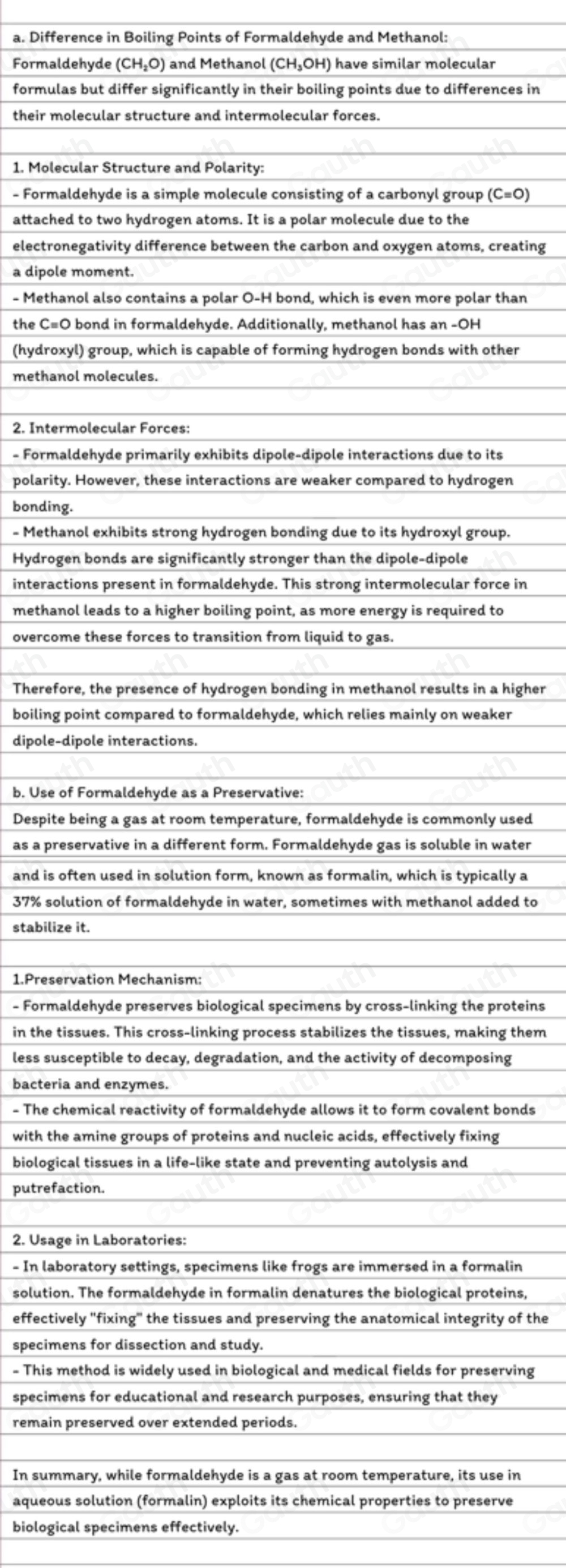 Solved: Formaldehyde has a low boiling point and is a gas at room ...