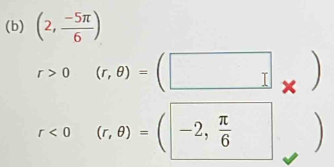 (2, (-5π )/6 )
r>0(r,θ )=(□^
r<0(r (r,θ )=(|-2, π /6 