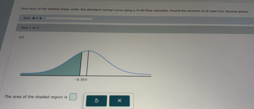 Solved: Find each of the shaded areas under the standard normal curve ...