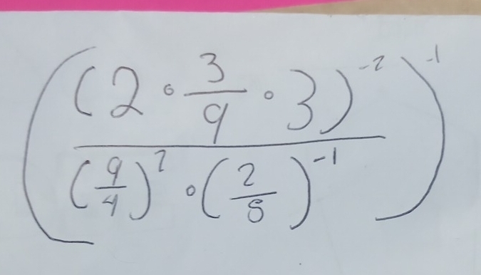 (frac (2·  3/4 · 3)^0( 3/4 )^2· ( 2/3 )^-1)^-1