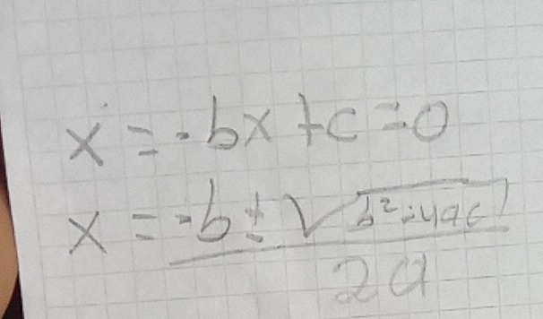 x=· bx+c=0
x= (-b± sqrt(b^2-4ac))/2a 