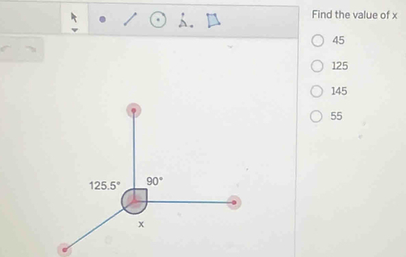 Find the value of x
7
45
125
145
55