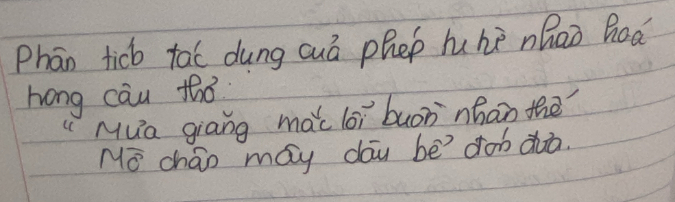 Phan ticb tal dung cuá phep huhè náao hoá 
hong cau tho 
"Mua giāng mac loi buon nhan the 
Mo cháo may day be dob àua.