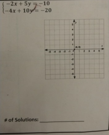 beginarrayl -2x+5y=-10 -4x+10y=-20endarray.
# of Solutions:_