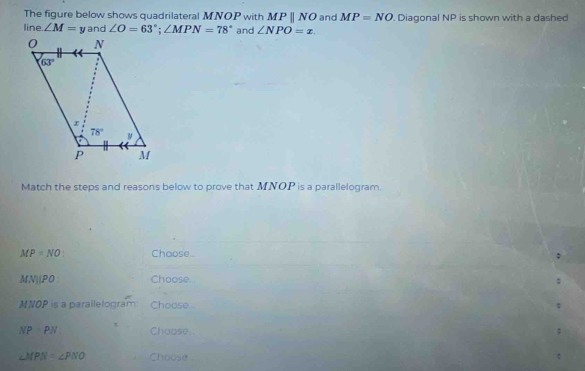 Solved: The figure below shows quadrilateral MNOP with MPparallel NO ...
