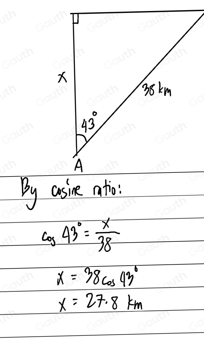 Solved: Point A and point B are 38 km apart. Point B is at a bearing of ...