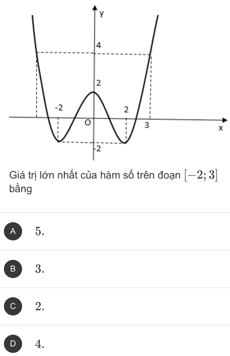 [-2;3]
bằng
A ₹5.
B 3.
C 2.
D 4.