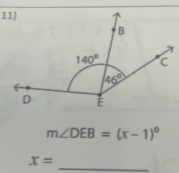 m∠ DEB=(x-1)^circ 
_
x=