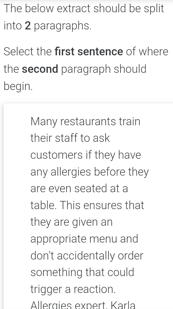 Solved: The below extract should be split into 2 paragraphs. Select the ...