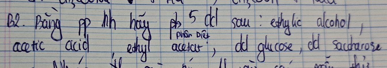 Be. Boing pp Mh hag phars ld sau engle alcho 
acetic acid ehl acprar, old glucose, eld sacharose