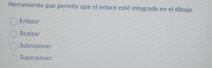 Herramienta que permite que el enlace esté integrado en el dibujo.
Enlazar
Realzar
Sobreponer
Superponer