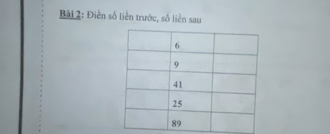 Điền số liền trước, số liền sau