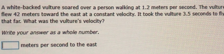 Gelöst:A white-backed vulture soared over a person walking at 1.2 ...