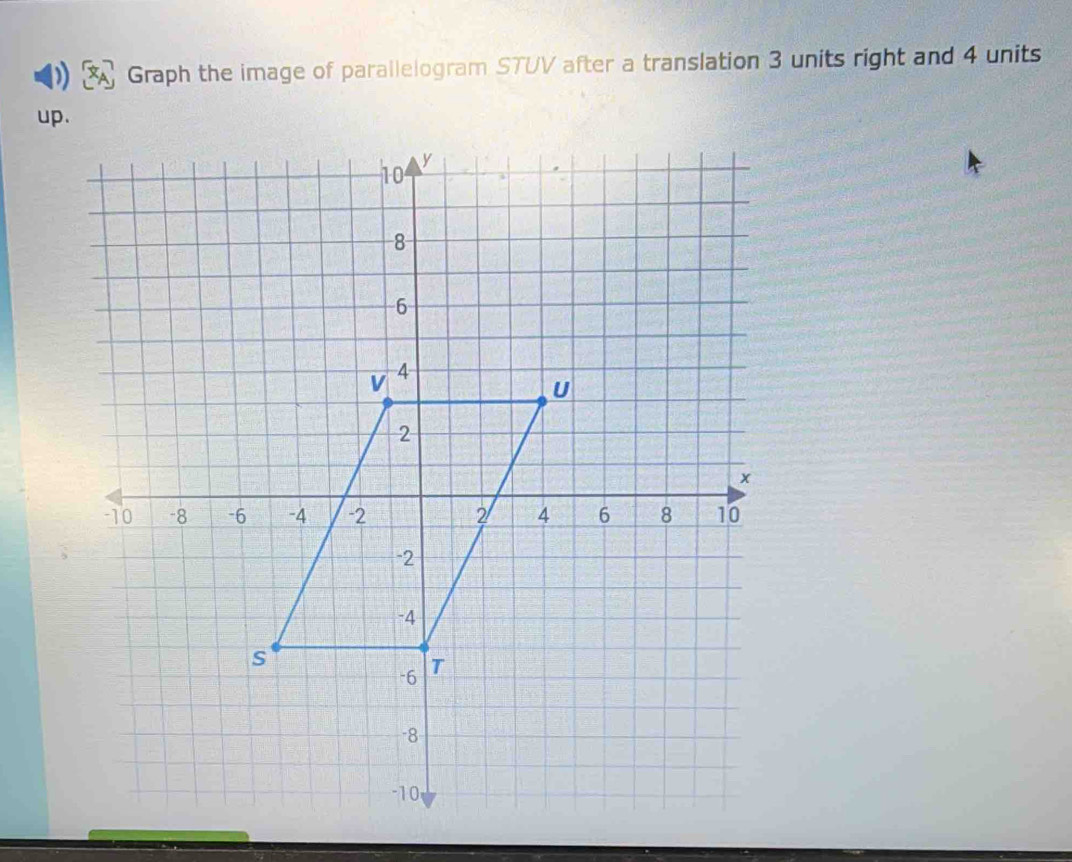 ) Graph the image of parallelogram STUV after a translation 3 units right and 4 units