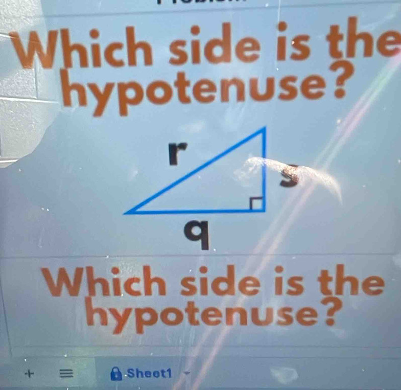 Which side is the 
hypotenuse? 
Which side is the 
hypotenuse? 
a Sheet1