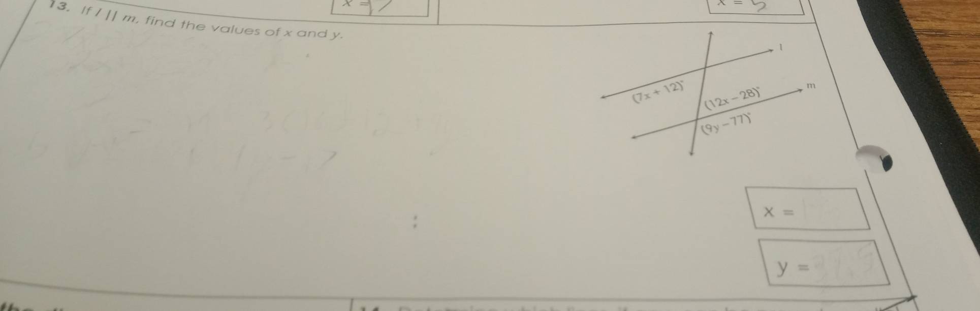 x=
13. Ifl||m , find the values of x and y.
x=
y=