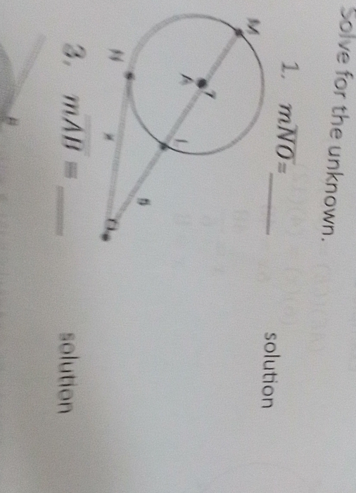 Solve for the unknown. 
1. moverline NO= _ solution 
3. moverline AB= _ solution