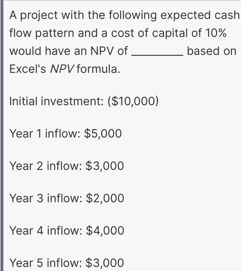 Solved: A project with the following expected cash flow pattern and a ...