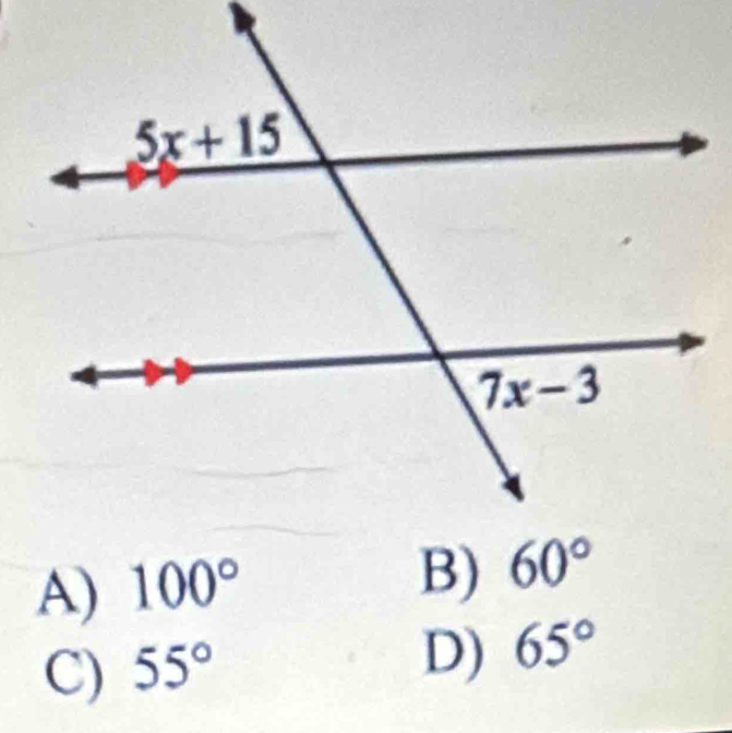 A) 100°
B)
C) 55°
D) 65°