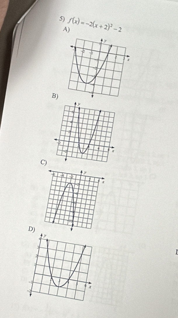 f(x)=-2(x+2)^2-2
A) 
B) 
C) 
D)