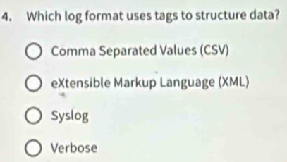 Solved: Which log format uses tags to structure data? Comma Separated ...