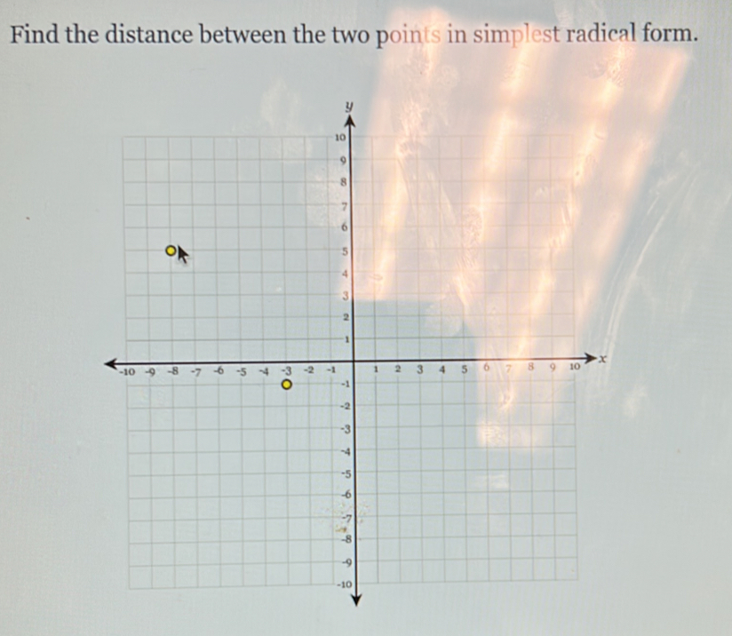 Find the distance between the two points in simplest radical form.