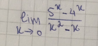 limlimits _xto 0 (5^x-4^x)/x^2-x 