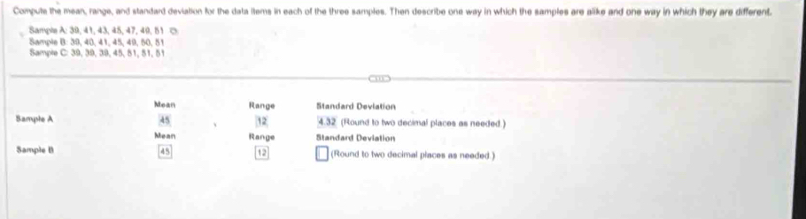 Solved: Compute the mean, range, and standard deviation for the data ...