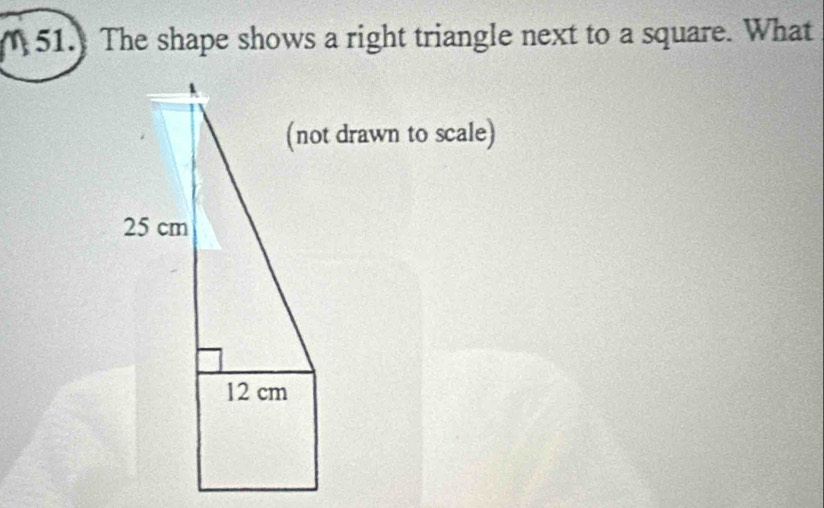 ( 51.) The shape shows a right triangle next to a square. What 
(not drawn to scale)