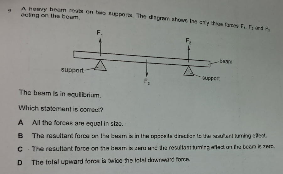 Selesai:acting on the beam. 9 A heavy beam rests on two supports. The ...