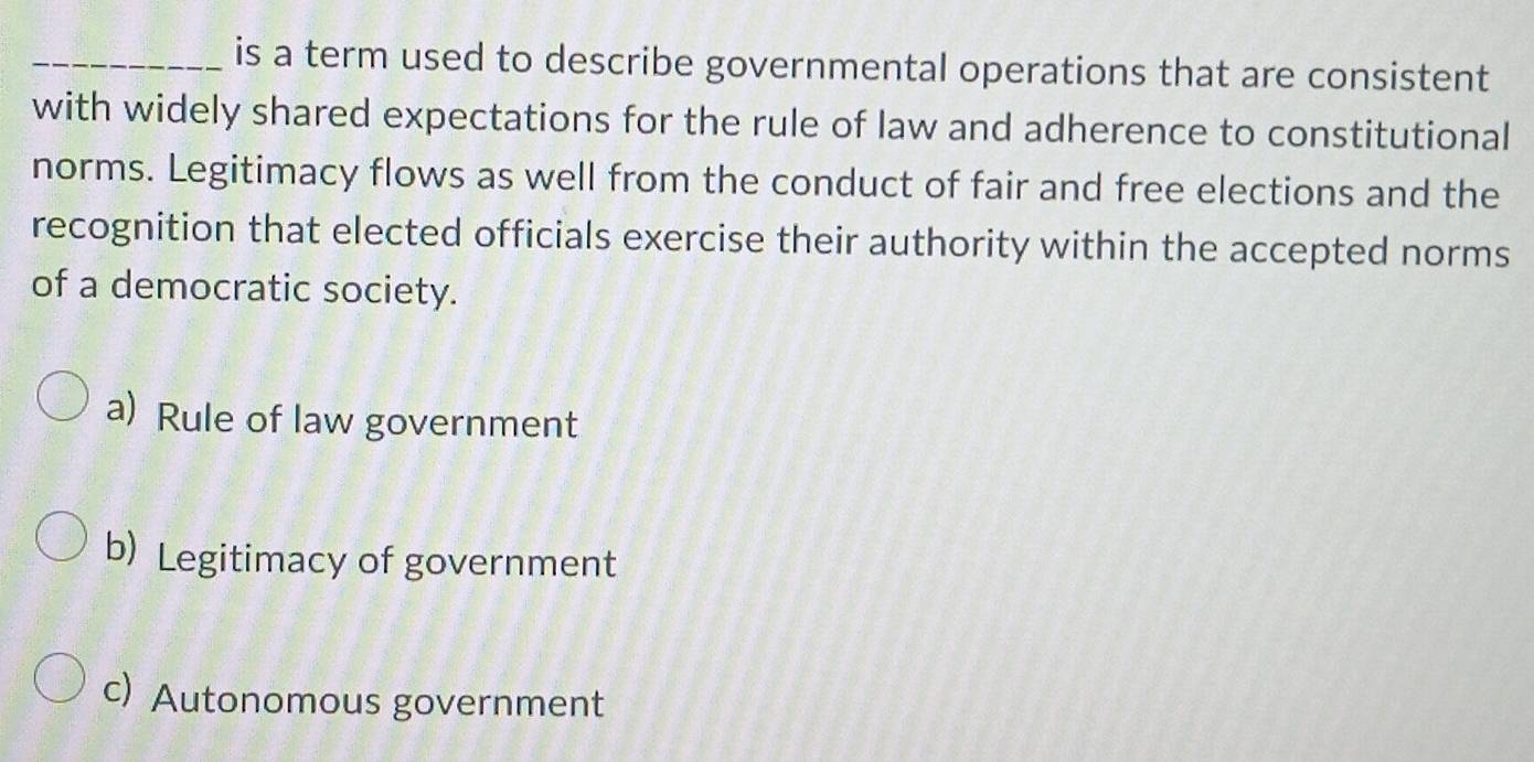 Solved: is a term used to describe governmental operations that are ...
