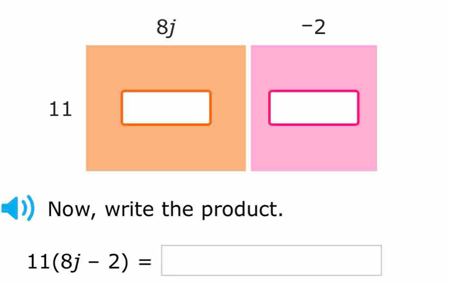 Now, write the product.
11(8j-2)=□