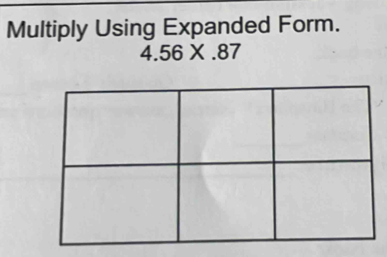 Multiply Using Expanded Form.
4.56* .87