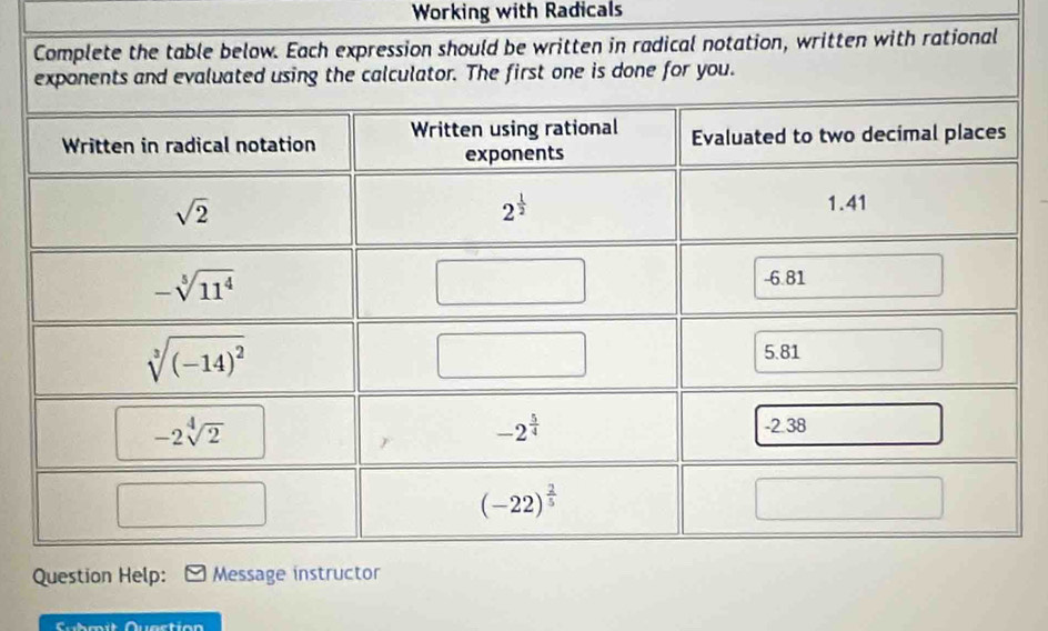 Working with Radicals
Cubmit Quaction