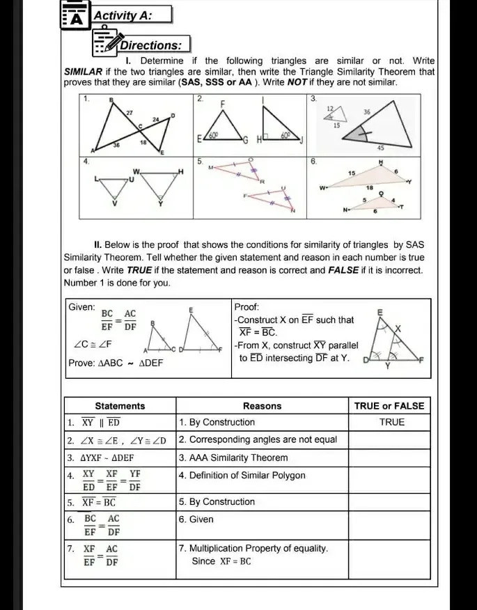 Solved: Activity A: Directions: 1. Determine if the following triangles ...