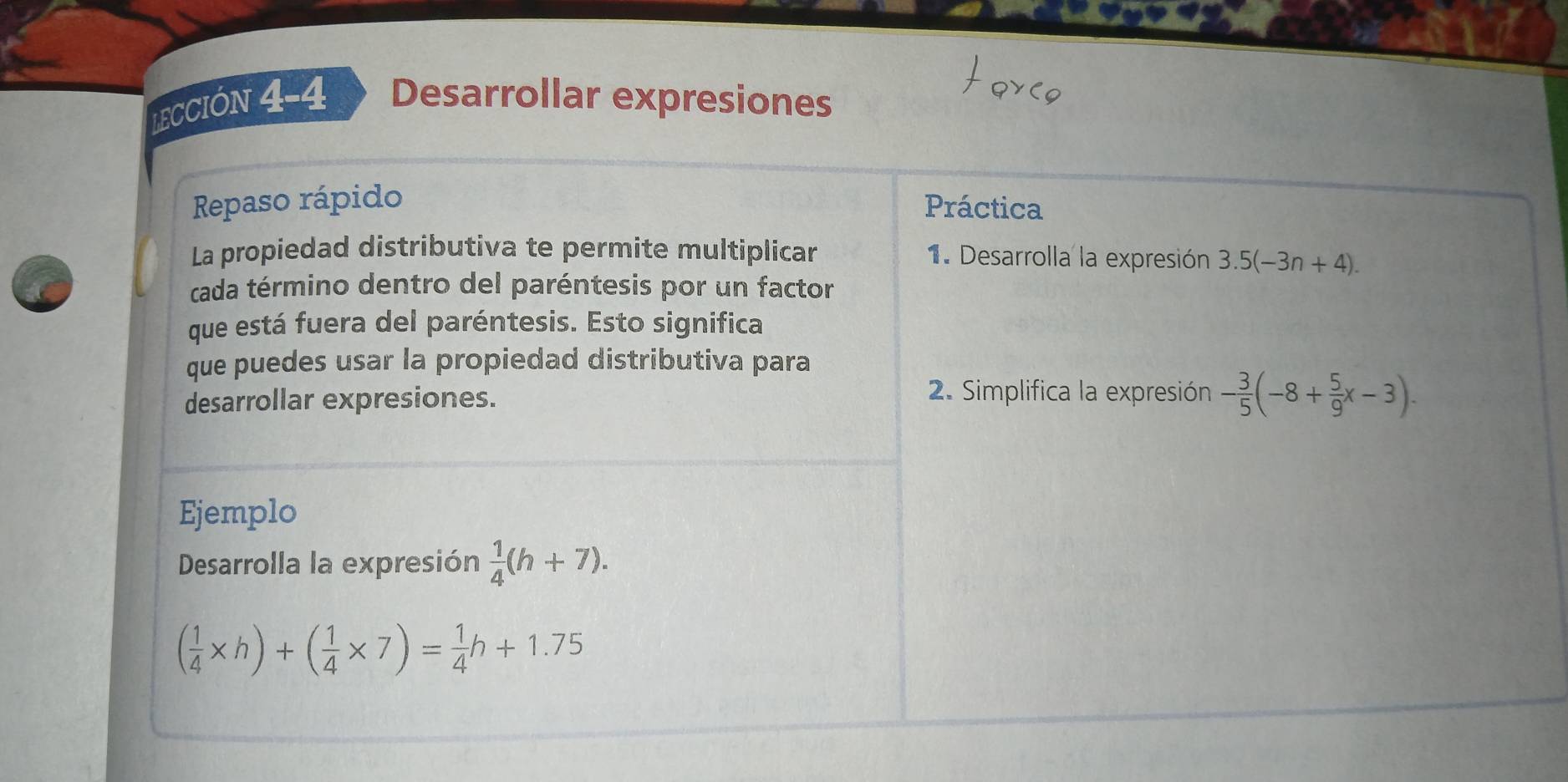 LECCIÓN 4-4 Desarrollar expresiones