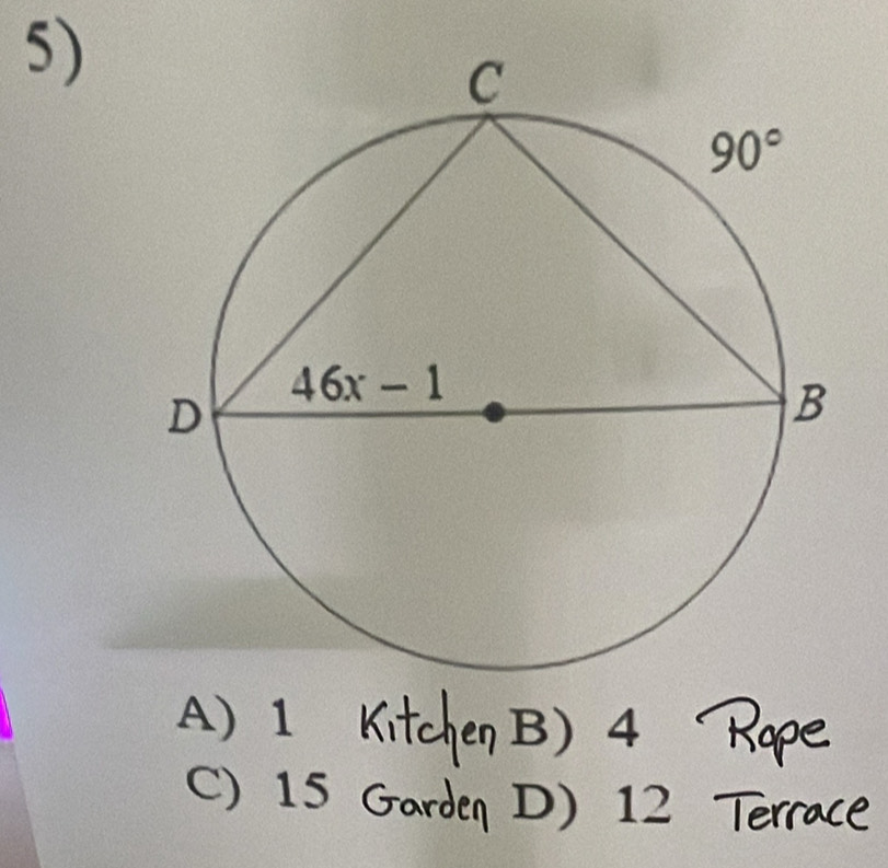 A) 1 B) 4
C) 15
D) 12