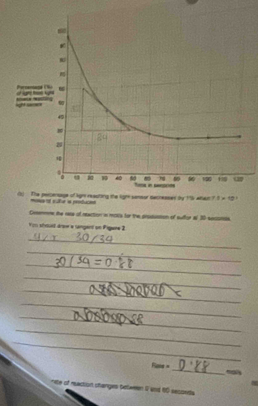 is produces 
Desenmme the rate of reaction in motls for the prossstion of suffer at 30 sectste 
Yon should draw e langent on Pigure 2 
_ 
_ 
_ 
_ 
_ 
_ 
_ 
_ 
_ 
_ 
_ 
_
Reass=
nte of reaction changes between 9 and 60 secords