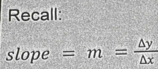 Recall: 
slope =m= △ y/△ x 