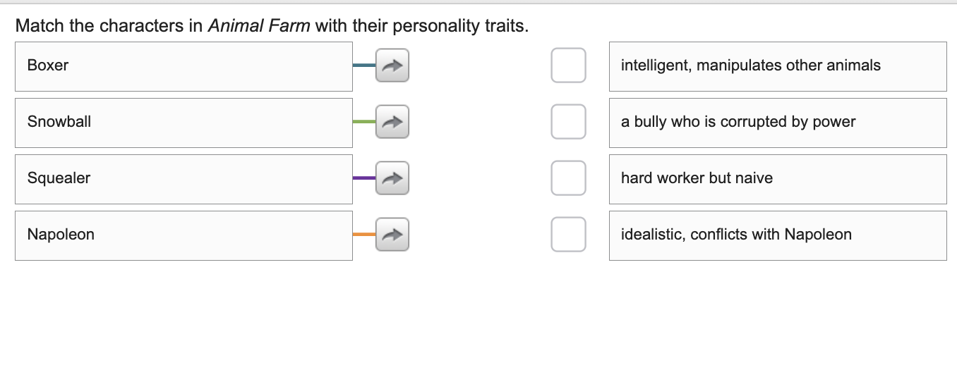 Match the characters in Animal Farm with their personality traits.