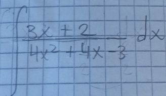 ∈t  (8x+2)/4x^2+4x-3 dx