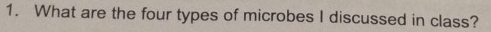 What are the four types of microbes I discussed in class?