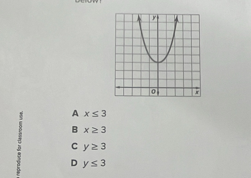 A x≤ 3
B x≥ 3
C y≥ 3
D y≤ 3