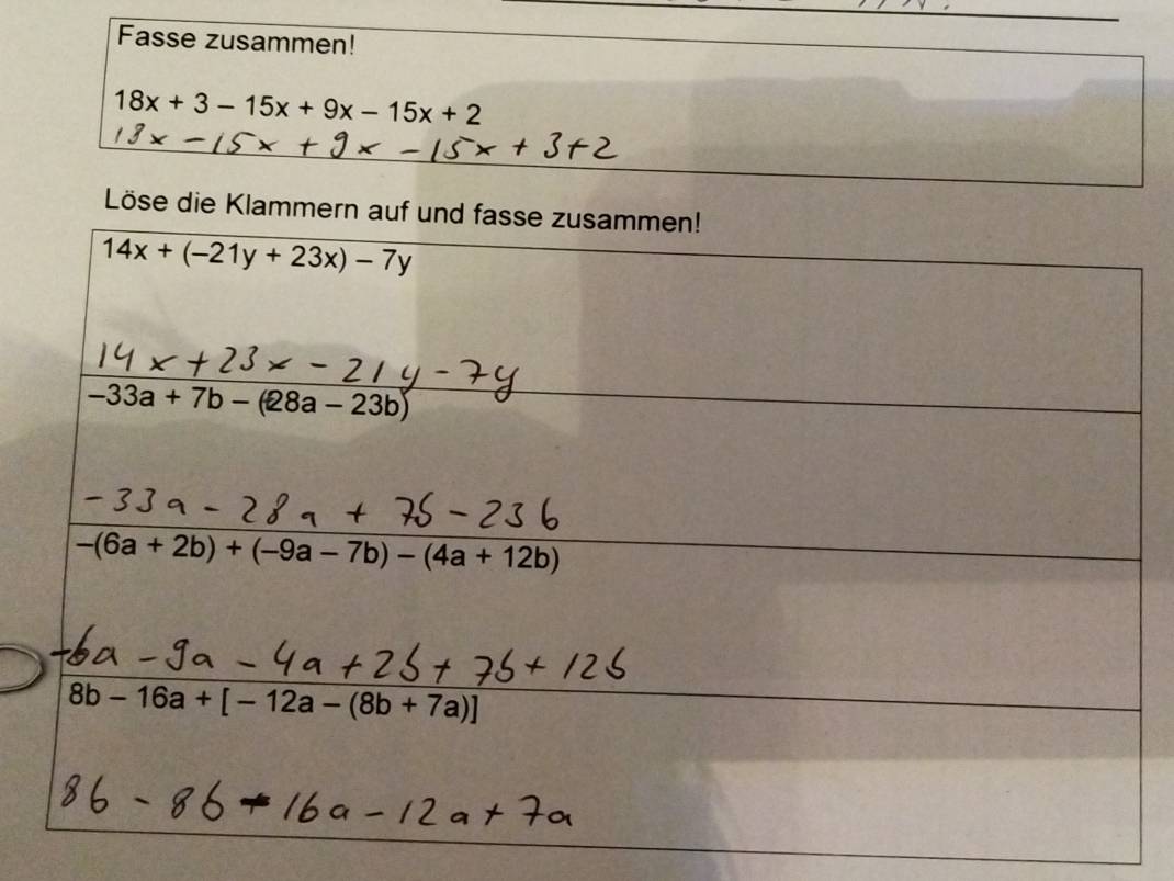 Fasse zusammen!
18x+3-15x+9x-15x+2