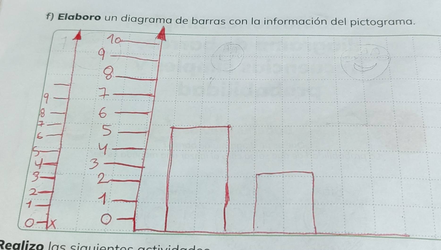 Elaboro un diagrama de barras con la información del pictograma. 
__ 
_ 
_ 
_ 
_ 
_ 
_ 
_ 
_ 
_ 
_ 
_ 
_ 
_ 
_ 
_ 
_ 
_ 
Realizo las siguientos