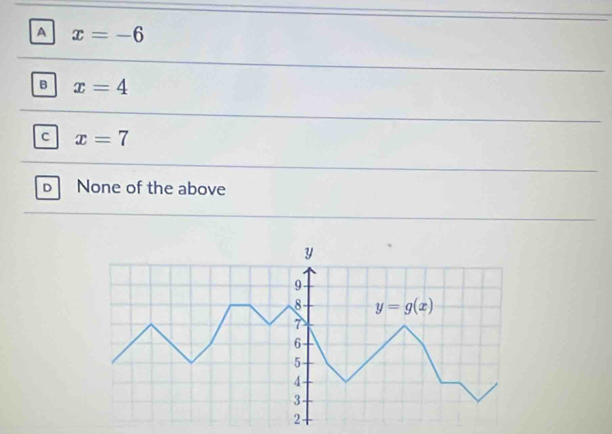 A x=-6
B x=4
C x=7
D None of the above