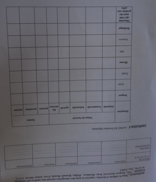 Application? : Dans le tableau ci-dessous, reporter le nom des entreprises suivant une analyse par brai
ns a : Nike, Peugeot, Kenwood, Sony, Moulinex, Philips, Renault, Brandt ,Ford, Arthur Martin, Levi's,
Appl