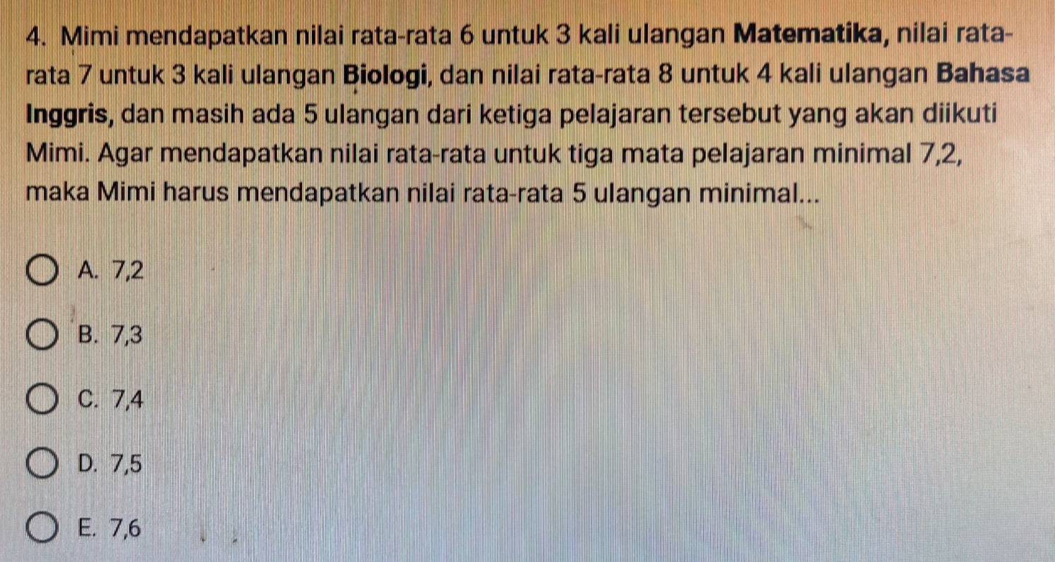 Telah dijawab:Mimi mendapatkan nilai rata-rata 6 untuk 3 kali ulangan ...