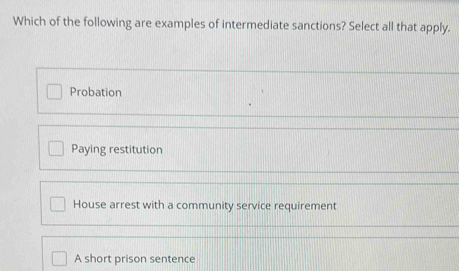 Solved: Which of the following are examples of intermediate sanctions ...